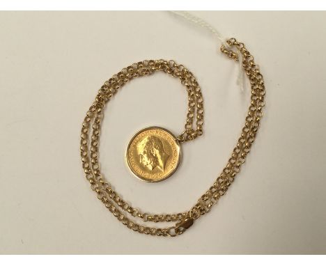 A George V Sovereign, 913, in pendant mount, on 9ct chain, total combined gross weight approx 20.4gms 