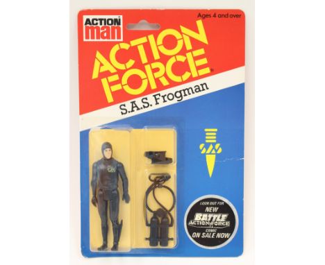 A carded Action Man S.A.S. Frogman, bubble holed to top and loose from card at the base, tab punched.