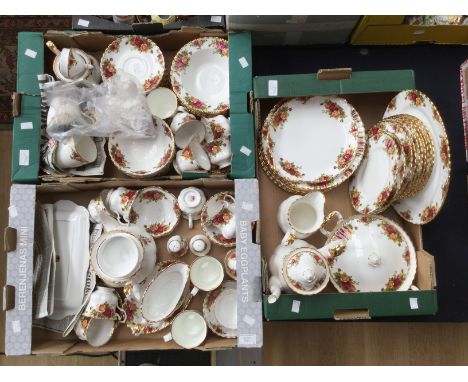 Royal Albert Old Country Roses part dinner and tea service, including teapot, coffee pot, servers and covers, etc (three boxe