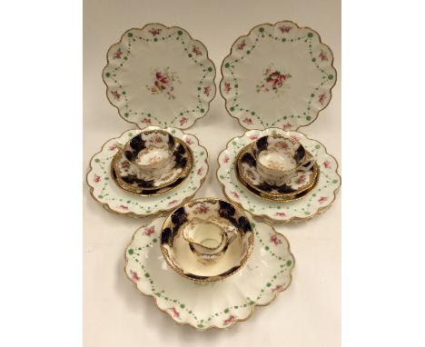 A Foley China part dessert service, hand painted with roses and peaches, together with Coalport tea wares (1 box)