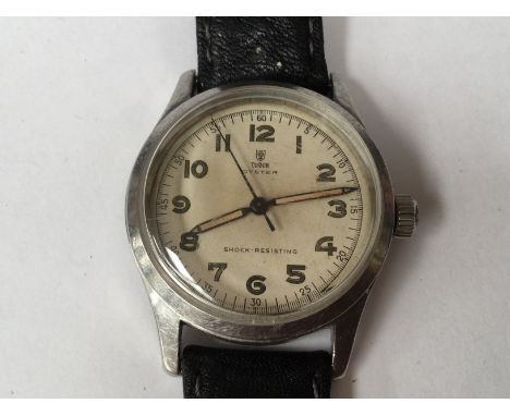  Tudor Rolex, a circa 1940's junior Tudor Rolex Oyster Shock Resisting steel wristwatch, 2.5cm circular champagne dial with i