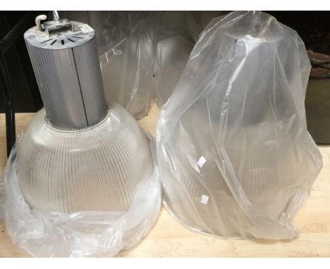 Two large industrial light fittings, bulbous perspex shades (2) 