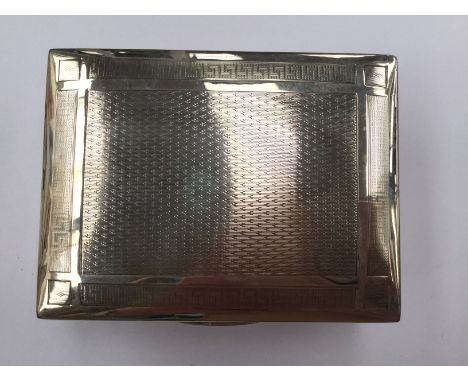 A silver cigar box, cedar lined, engine turned geometric Greek key and barley design, hallmark rubbed
