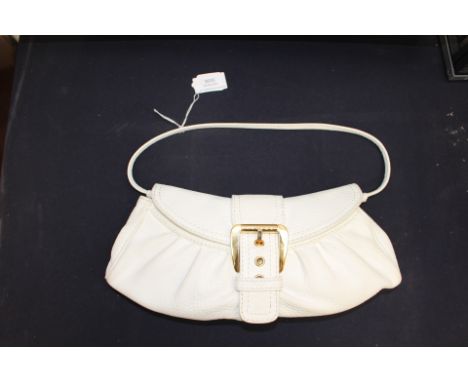 CELINE ponchette handbag, created from soft white leather, single shoulder strap, gold tone hardware, logo buckle and flap ma