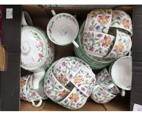 Minton Haddon Hall part tea service to include teapot, eighteen saucers, eighteen cups 