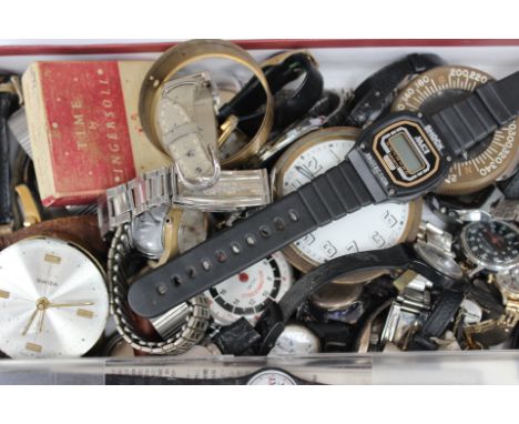 A quantity of watches to include ingersol, timex and swatch along with a silver pocket watch and white metal versions 