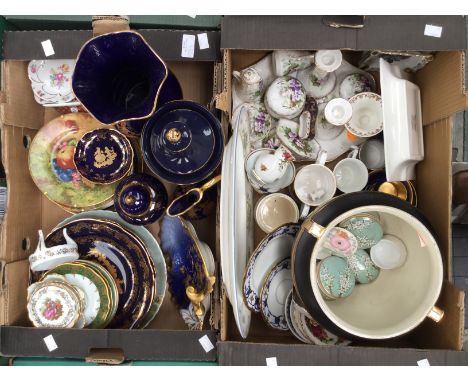 Limoges, Wedgwood, Spode, etc, two boxes of assorted ceramics 