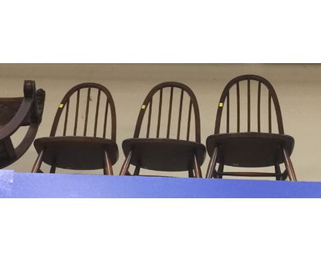 Three Ercol stick chairs, elm seats (3)