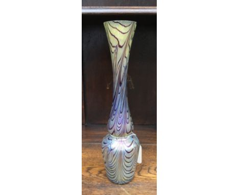A Loetz Style Papillon and combed trail tall vase, chips to rim