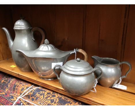  Just Andersen, an Art Deco pewter coffee set, circa 1925, together with a pewter teapot, stamped marks (4)