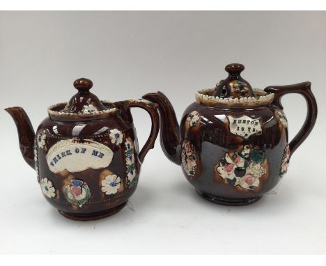 A Bargeware teapot Burton 1875 (restored) with a smaller Bargeware teapot 'Forget me Not' (restored) (2) 