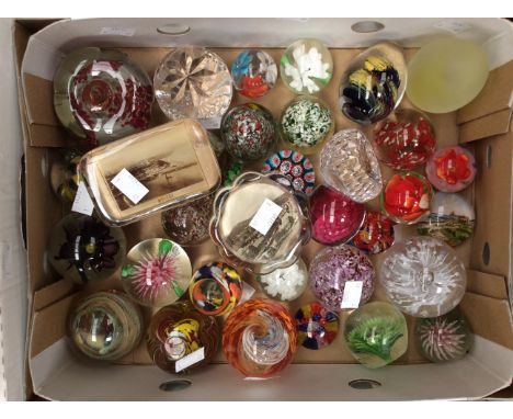 Approximately 40 paperweights all shapes and designs including very vintage