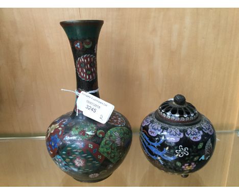 A closone bulbous vase having narrow neck; With a closone insence burner and cover