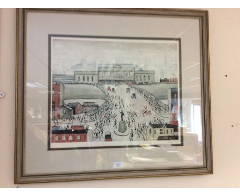 Laurence Stephen Lowry RA (1887-1976), Station Approach, colour print, signed in pencil L S Lowry, BFA embossed paper, 43cm x