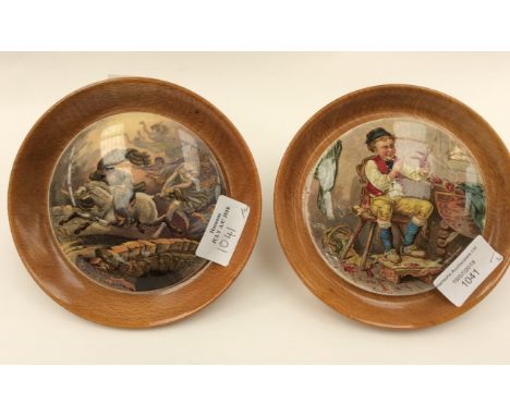 Two Staffordshire Pratware Pot LIds, both in light wood frames.Tam O Shanter and Revenge.Both circa 1880.Both aprox 10.5cms d