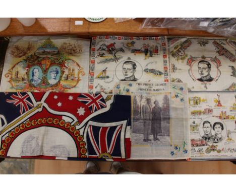 Historical items to commemorate the abdication of Edward VIII IN 1937 - four cotton hankie's, two depicting important landmar