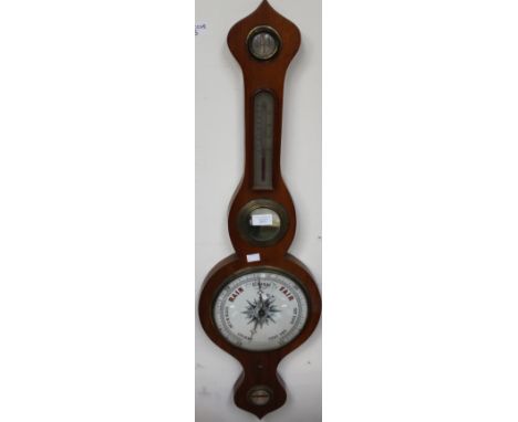 A 19th Century mahogany banjo barometer and thermometer together with an oak wall mirror (2)