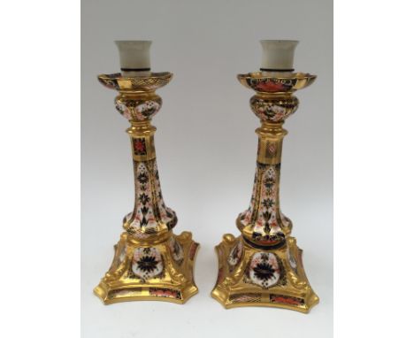  A pair of Royal Crown Derby Imari candlestick lamps (2) 