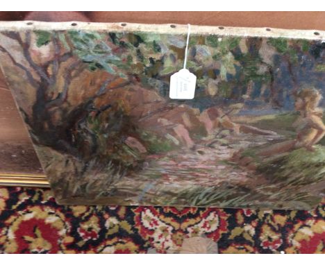 Walsh, signed print, dated 1964. Together with 20th Century School, Woman reclining in rocky grove, oil on canvas, signed EW,