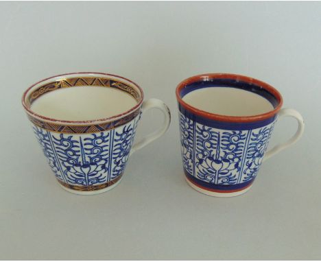 Two Worcester Blue and White Coffee cups Decorated with The Queen Charlotte Royal Lily PatternCirca  1790Size  7.3cm diam 6.3