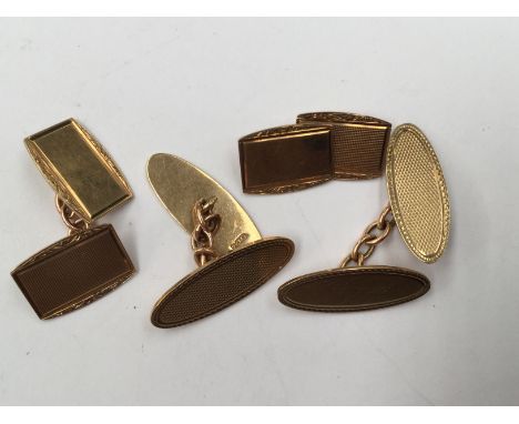 Two pairs of of 9ct gold cufflinks, engine turned and enamelled, total gross weight approx 11gms