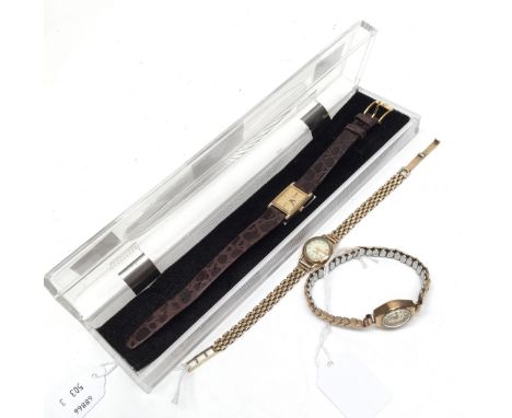 A colection of ladies watches to include a 9ct gold J W Benson, along with a gilt metal Rotary and a Lorus on a leather strap