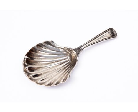 A silver caddy spoon, shell pattern bowl, 0.33 ozt approx, probably London 1809, Thomas Wallis  