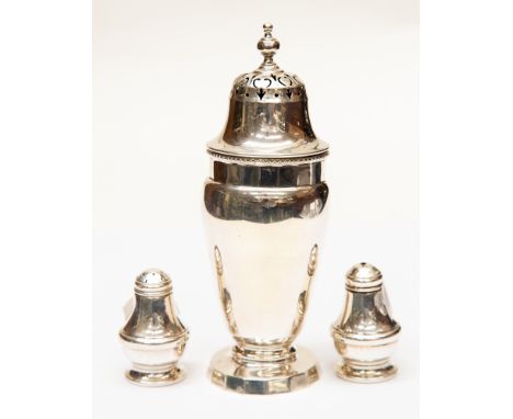 A George VI silver fluted sugar caster, the detatchable top with pierced and domed cover, baluster finial, W.N Ltd, Birmingha