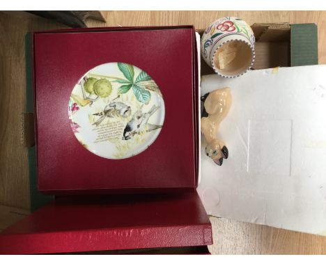 Eleven Caverswall cabinet plates 'Country Diary of an Edwardian Lady' design, with a Poole bowl and a Wade Cat (13) 