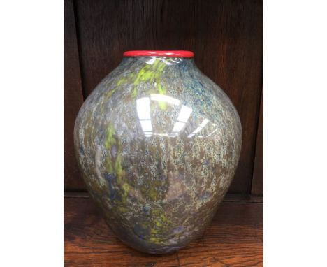 Gary Nash (Australian) Studio glass vase, mottled green effect, signed and dated 95'