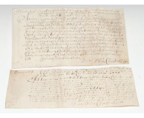 Local Interest – two 17th century ink manuscript vellum deeds relating to Southwell, Nottinghamshire, comprising assignment b
