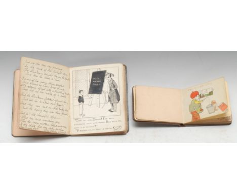 Two early 20th century friendships book, each album illustrated with watercolour, pen-and-ink, and pencil cartoons and drawin