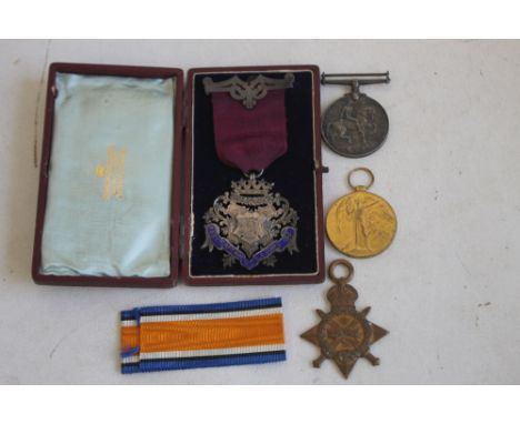 A WWI MEDAL TRIO comprising 1914/15 Star, BWM and Victory named "12970 Pte I. Shorthouse, S. Staff. R." along with a cased si