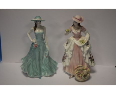 A ROYAL WORCESTER FIGURINE "SERENA" TOGETHER WITH A COALPORT FIGURINE "THE FLOWER SELLER"Condition Report:  There are no obvi