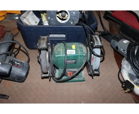 A Parkside PDOS200B2 dual wheel bench top grinder