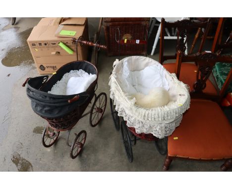 Two vintage style wicker work dolls prams 