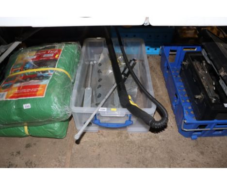 A box containing a quantity of galvanised gate brackets and hinges