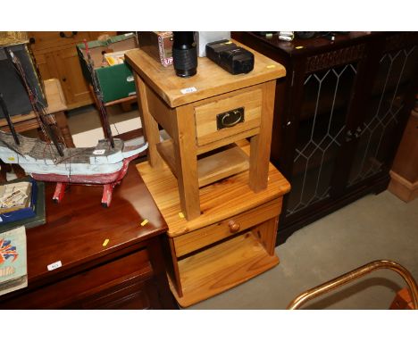 A modern light wood occasional table fitted single drawer and a pine bedside table fitted single drawer