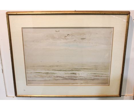 19th century school, seascape, distant boats, A Quiet Morning, watercolour, indistinctly signed GG Grand?, inscription verso 