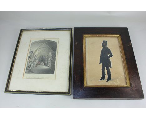 A 19th century full length portrait silhouette of a gentleman, with bronzed highlights, in gilt and imitation rosewood frame,
