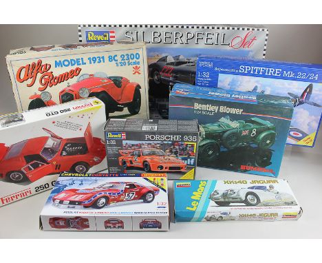 A collection of model motor car construction kits, boxed, most appear complete, various makers, to include a Humbrol Bentley 