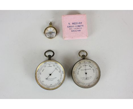 Two brass cased pocket barometers, one with silvered dial marked A Johannsen &amp; Co, the other Callaghan &amp; Co, 23a New 