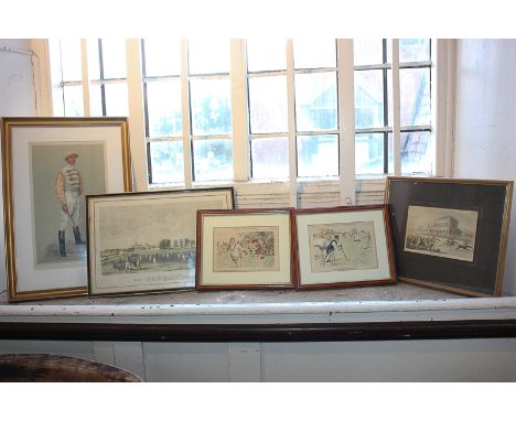 Horse racing and cricket interest, five sporting prints comprising a Vanity Fair portrait of a jockey, 'Danny', dated 1903, 3