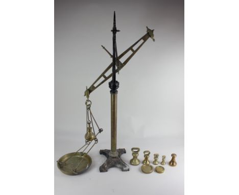 A set of Victorian 'patent agate balance' beam scales, Parnali &amp; Sons, Bristol, on brass and cast iron stand, with brass 