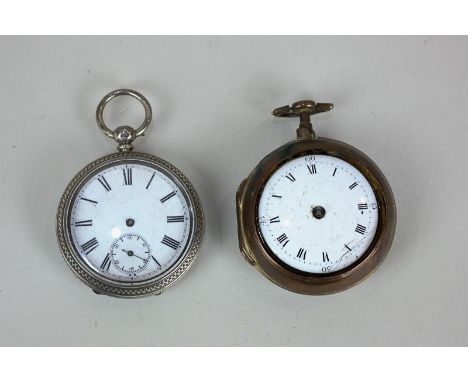 A gentleman's brass pair-cased pocket watch, the movement signed Jon Lambert, London N308, with white enamel dial, 5cm, toget