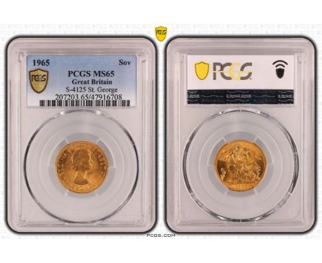 UNITED KINGDOM. Elizabeth II, 1952-2022. Gold sovereign, 1965. Royal Mint. First, laureate head of Elizabeth II facing right;