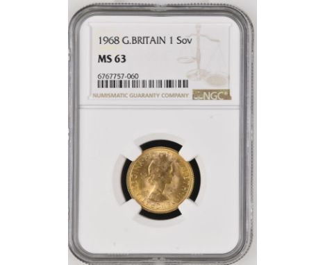UNITED KINGDOM. Elizabeth II, 1952-2022. Gold sovereign, 1968. Royal Mint. First, laureate head of Elizabeth II facing right;