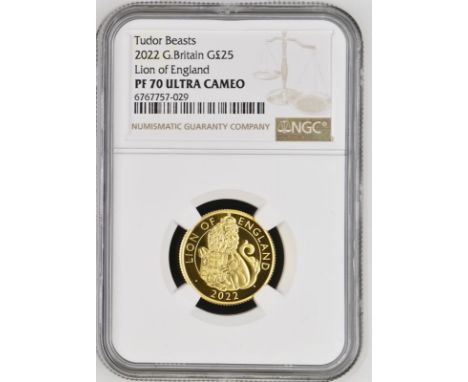 UNITED KINGDOM. Elizabeth II, 1952-2022. Gold 25 pounds, 2022. Royal Mint. Proof. Fifth Portrait of Queen Elizabeth II facing