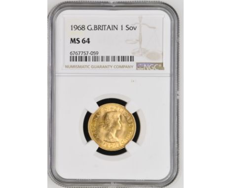 UNITED KINGDOM. Elizabeth II, 1952-2022. Gold sovereign, 1968. Royal Mint. First, laureate head of Elizabeth II facing right;