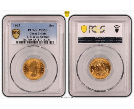 UNITED KINGDOM. Elizabeth II, 1952-2022. Gold sovereign, 1967. Royal Mint. First, laureate head of Elizabeth II facing right;